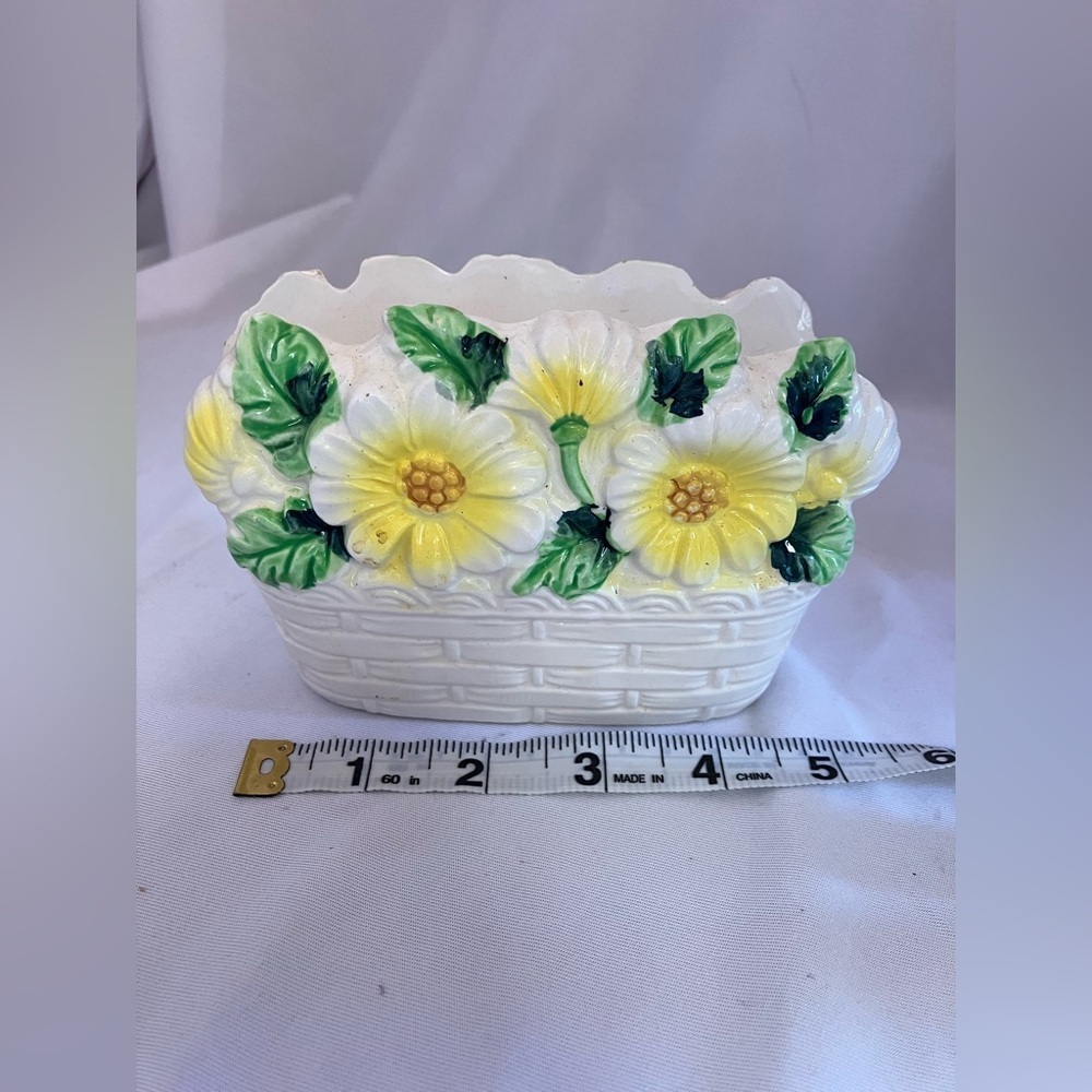 Floral Ceramic Planter with Yellow and Green Accents - Picture 8 of 9